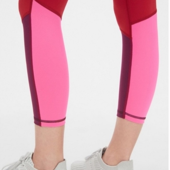 GAP Fit Blackout Technology Red/Pink Color Block 7/8 Leggings Athletic Pants - Picture 4 of 13